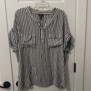 Jones New York Navy and White Striped Top